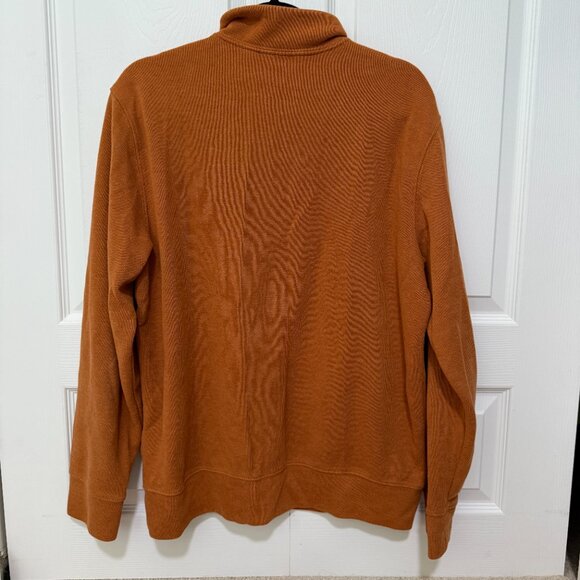 Men Lands End Quarter Zip Cotton Blend Sweatshirt Burned Caramel Size Large - Picture 2 of 7